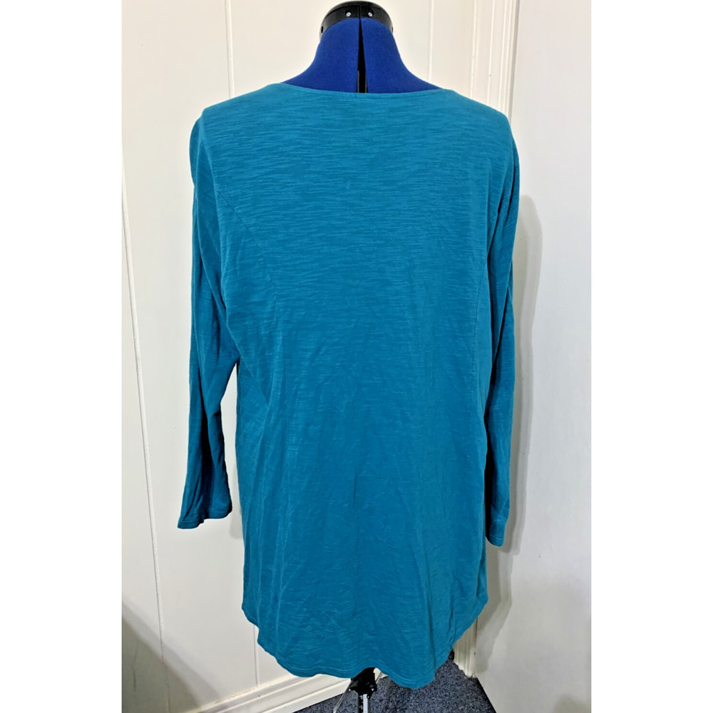 J Jill Tunic Top XlL 100% Cotton Teal Blue Long sleeve Button Front Coastal - Picture 2 of 9